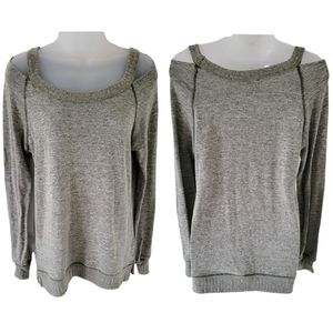 Anthropologie Saturday Sunday Gray Cold Shoulder Pullover Top Size XS